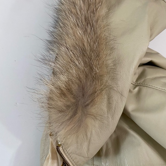 Pelle STUNNING Vintage LUXE Fur & Leather Parka Ivory Women’s size S Oversized - Picture 13 of 16